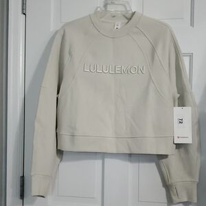NWT Lululemon Scuba Oversized Crewneck Spellout Bone Sz Xs/S Or M/L